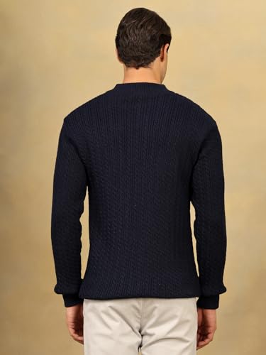 Image of Kvetoo Men's Full Sleeve High Neck Zipper Sweater| Warm Cable Knit Quarter Zip Pullover | Wool Winter Sweater for Casual & Office Wear