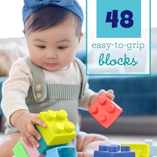 Image of Big Mega Sized Super Soft Building Blocks, Easy-to-Hold for Babies & Toddlers, BPA-Free, Multi-Colored Toys Building and Construction Block Set for Children Boys and Girls (48 pcs)