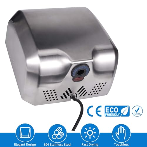 Goetland Stainless Steel Commercial Hand Dryer 1800w Automatic High Speed Heavy Duty Dull Polished