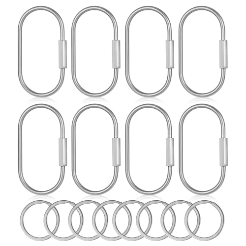 Yolev 16 Pcs Locking Carabinern Silver Key Ring Screw Lock Keychain Silver Key Ring with Locking Clips Universal for Men and Women 2 Shape