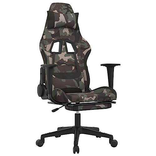 vidaXL Gaming Stuhl, Bürostuhl Drehbar Höhenverstellbar, Drehstuhl Schreibtischstuhl mit Massage Fußstütze, Verstellbar Chefsessel Sportsitz Computerstuhl, Schwarz Camouflage Stoff