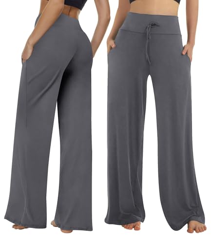 Image of ZOOSIXX Soft Black Pajama Pants for Women, Wide Leg Pants Woman Flowy Comfy Casual Lounge Yoga Capri Pants 22 inch / 30 inch