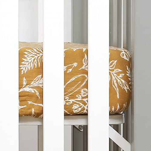 Image of GRSSDER Soft Muslin Crib Sheet 1 Pack, 100% Cotton Crib Sheets for Boys and Girls, Fit Standard Crib Mattresses 52 inch x 28 inch Safe and Snug, Yellow Leaves