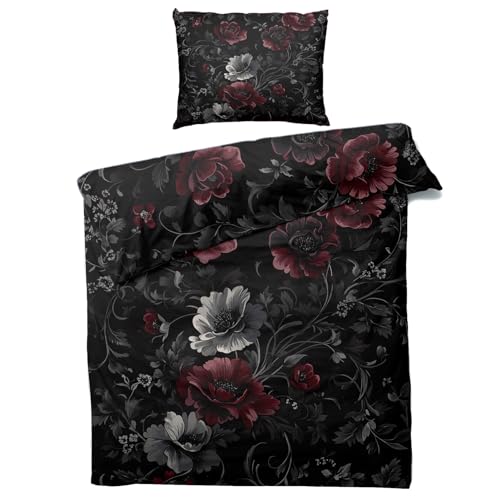 Housse de Couette Fleur Noir Fermeture Éclair Lit 2 Personnes - 7