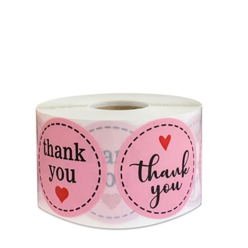 50 Etiquetas Adesivas Thank You Rosa Com Coração