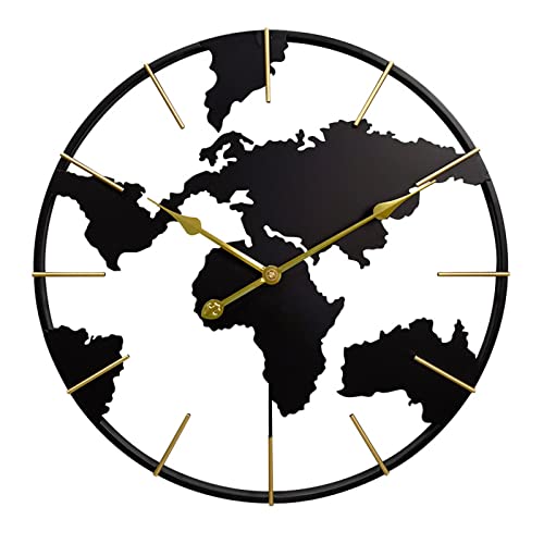 Large World Map Wall Clock, Metal Minimalist Modern Clock, Round Silent Non-Ticking Battery Operated Wall Clocks For Living Room / Home /Kitchen /Bedroom /Office/School Decor (24 Inch) #TOP1