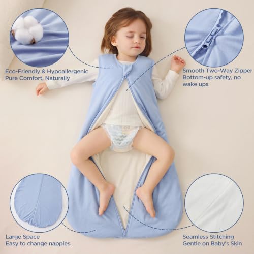 Image of Duomiaomiao 2 Pack Buttery Soft Wearable Blanket Rayon Made from Bamboo Baby Sleep Sack 0-6 Months 1.0 TOG, Premium Baby Sleeping Bag 2-Way Zipper for Babies