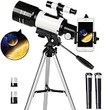 [Telescopio] Ampliación de 15x-150x] El telescopio está equipado con tres oculares (H20mm, H6MM y 12.5mm) y una lente de 3x Barlow, por lo que puede obtener una ampliación de 15x a 150x. El alcance del buscador de 5x24 con soporte de montaje y líneas de pelo cruzado dentro de los objetos de localización fácilmente.