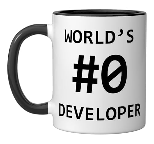 World's #0 Developer Computer Programmer Software Developer Ceramic Mug, Black/White