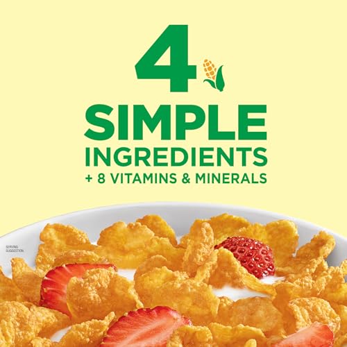 Image of Kellogg's Corn Flakes, Breakfast Cereal, Original, Fat-Free, 18 oz Box | 8 Vitamins and Minerals, Family Breakfast