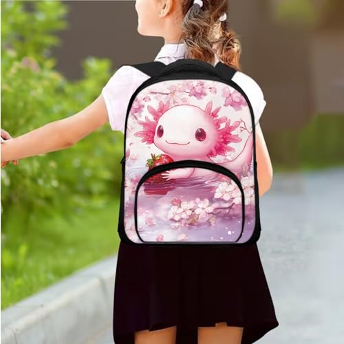Ystardream Toddler Girls Backpack Age 4-6 Kawaii Axolotl Book Bag for Girls Backpack with Lunch Box Insulated and Pencil Box School Supplies for Preschoolers 3 in 1 Nurseries Kindergarten2