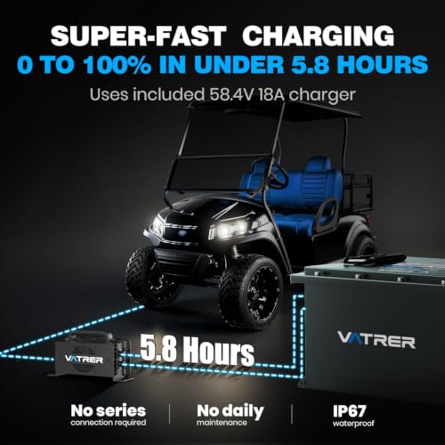 Image of VATRER POWER 48V 105Ah Lithium Golf Cart Battery, Built-in Smart 200A BMS, with Touch Monitor & Mobile APP, 4000+ Cycles Rechargeable LiFePO4 Battery, Max 10.24kW Power Output, Perfect for Golf Carts