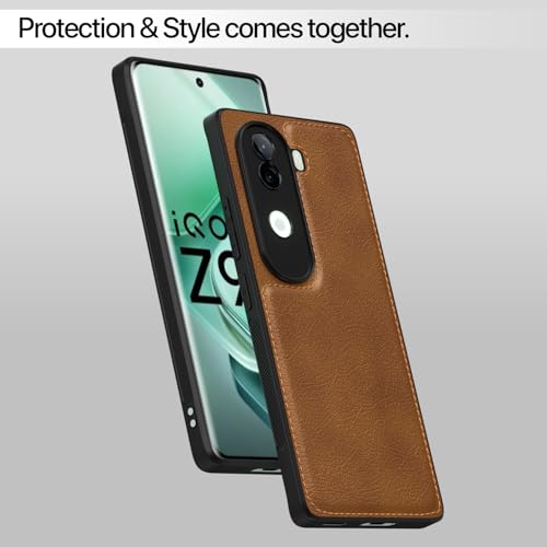 Image of Pikkme Back Cover| Flexible Pu Leather | Full Camera Protection | Raised Edges | Super Soft-Touch | Bumper Case for Vivo V40e / iQOO Z9s 5G (Brown)