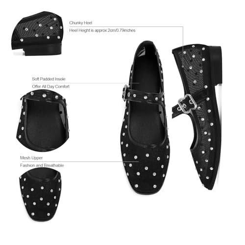 Image of DOEYG Mesh Ballet Flats Shoes for Women Leopard Animal Print Mary Jane Flats Shoes Square Toe Dress Casual Comfortable Velvet Ballerina Shoes
