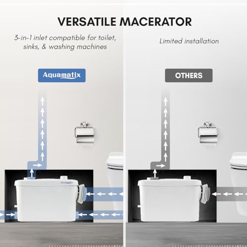 Aquamatix Trituratore Pompa Maceratore 400W Pompa per Acque reflue Sanitarie 100L/min Impianto di sollevamento 3 ingressi per WC sospesi a parete 6,5 m linea di trasporto verticale - 5