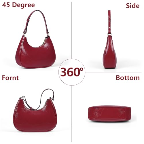 Image of Crescent Shoulder Bag Purse for Women Red Bag Faux Leather Hobo Handbag Solid Color Half Moon Crossbody Purse