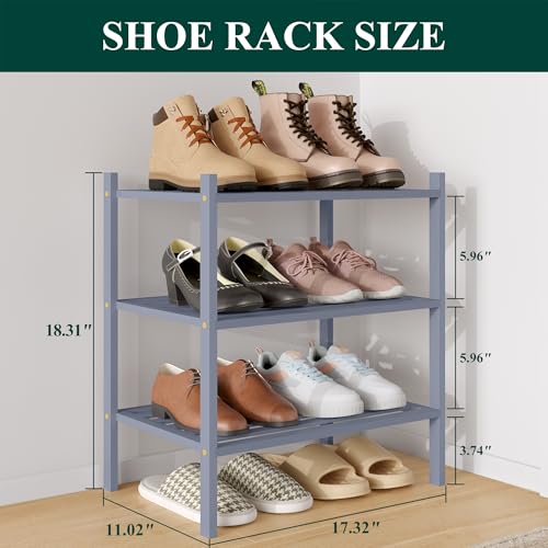 Image of Smiry Bamboo Shoe Rack, 5 Horizontal Slats, 3 Tier - 17.3 inch Wide, Grey