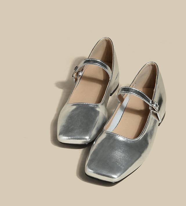 Mary Jane Shoes Women Metallic Shoes Ballet Flats Silver Shoes Coquette Aesthetic Clean Girl Aesthetic4