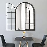 ironsmithn Arched Window Mirror, 36"x24" Grid Mirrors, Windowpane Mirror, Black Metal Arch Mirrors for Decor Living Room Fireplace Entryway Bedroom Hallway
