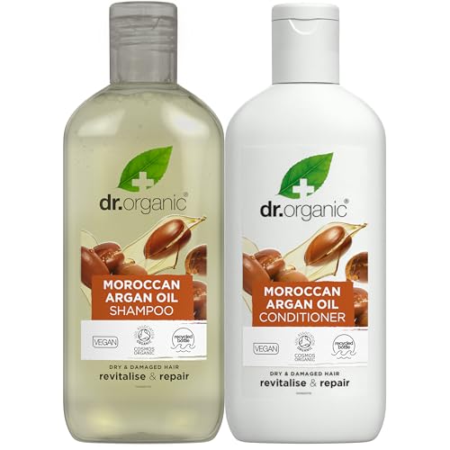 Dr Organic – Juego de champú y acondicionador de aceite de argán moroccan con bolsa de viaje – Cuidado de la piel para mujer y hombre – Revitalise, Moisturise & Nourish – Vegano, Cruelty, Paraben