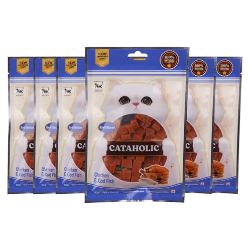Image of Cataholic Cube Chicken and Codfish 50g - Soft Chewy Cat Treats with Real Meat & Fish High Protein, Grain-Free, Healthy Snack (Pack of 6)
