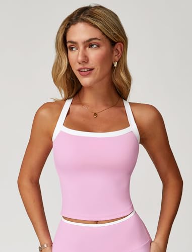 Image of QBGJTD Womens Longline Sports Bras Cross Back Active Gym Yoga Padded Workout Crop Tank Top with Built in Bra