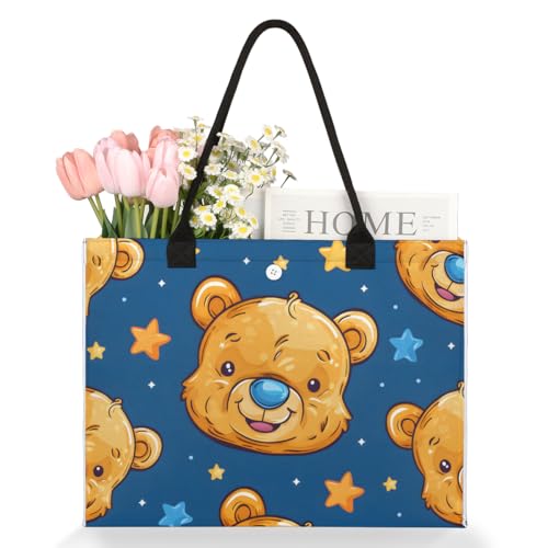 Bear Star Pattern Tote Bag for Women Large Beach Bag Reusable Tote Bags for Work Travel Beach Shopping3