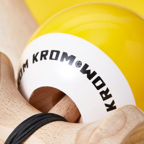 Image of KROM - Kendama Toy POP LOL Yellow - High Wood Quality - Extra Strong - for Beginner and Pro - Gift Pack : Extra String + Stickers