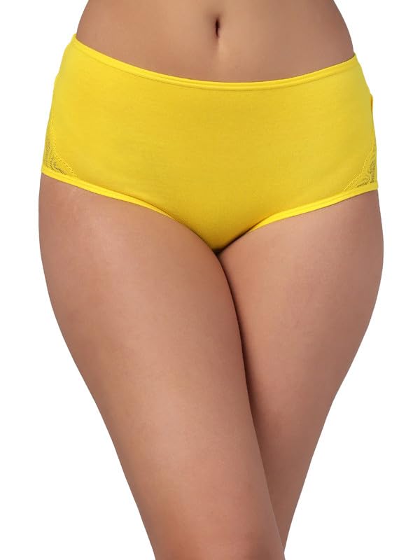 clovia Women's Cotton High Waist Outer Elastic Hipster Panty in Yellow Colour-picture-15