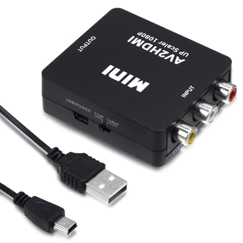YUWJOOWEE Adaptador RCA a HDMI, convertidor AV a HDMI, adaptador 1080P H DMI a RCA con cable de carga USB para TV/PC/PS3/STB/Xbox VHS/VCR/reproductor de DVD Blu-Ray