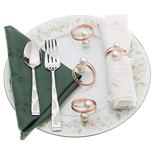 Han Sheng 12 Pcs Pearl Napkin Ring Holders Table Napkin Holders Buckles For Wedding Banquet Birthday Party Dinner Table Decorations (Rose Gold) #TOP3