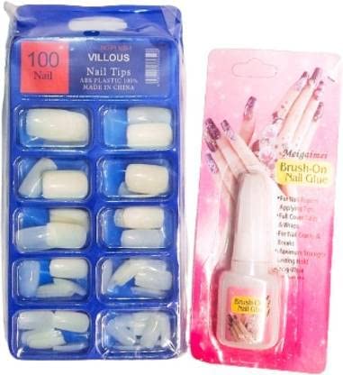 Artificial Nails Set With Nail Glue | Women Professional Artificial 100 Nail White | Beauty Tips For women | False Nails, Fake Nails