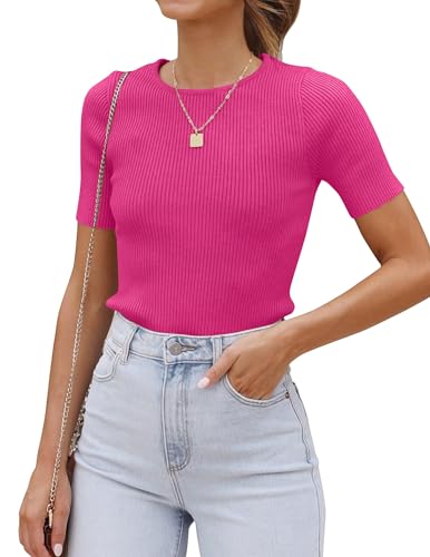 ZESICA Women's Short Sleeve Sweater Tops 2025...