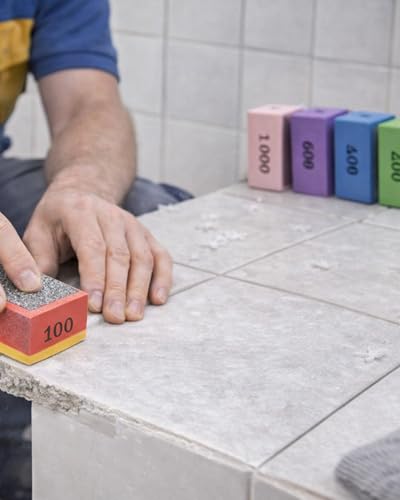 Lifegogo 6 Stück Diamant-Handpolierpads Set: Fliesen Schleifblöcke Polierpads für Präzise Randbearbeitung Fliesen 60# 100# 200# 400# 600# 1000# Geeignet für Handwerker & DIY