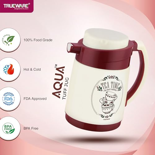 Image of Trueware Aqua Jug Insulated Flask - 750 Ml | Insulated Tea Pot Kettle Inner Steel Outer Plastic | Hot & Cold | Food Grade Plastic | Lightweight BPA-Free | Wide Mouth Design | Ideal for Office, Travel