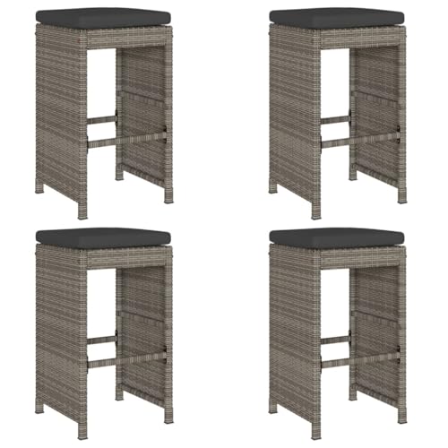 vidaXL Tabourets de Bar de Jardin et Coussins Lot de 4 résine tressée, Tabouret, Tabouret de Bar extérieur, Chaise de Bar, Tabouret de Jardin