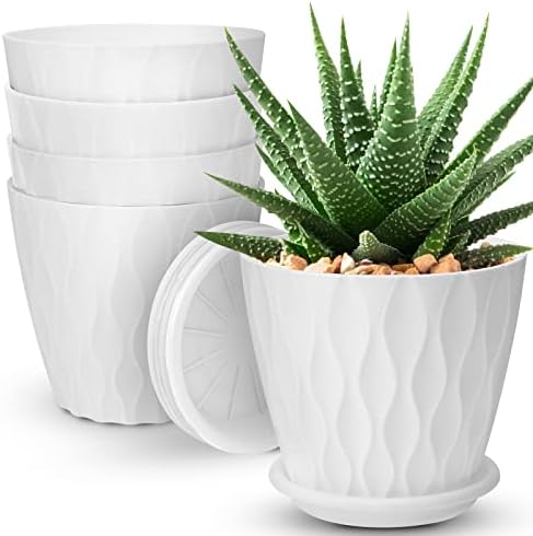 YNNICO 6 inch Plant Pots, 5 Pack Flower Pots Outdoor Indoor, Plan...