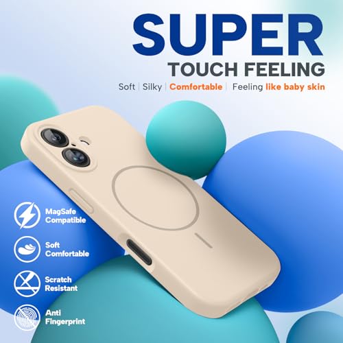 Image of Miracase Magnetic for iPhone 16 Plus Case, [Soft Anti-Scratch Microfiber Lining], Compatible with MagSafe, Liquid Silicone Shockproof Drop Protection Phone Case for 16 Plus,Sand