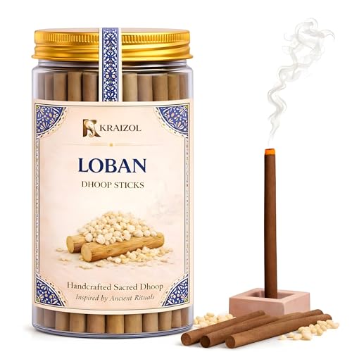 Image of Loban Dhoop Sticks 200g | Handcrafted Frankincense | Bambooless Charcoal-Free | Low Smoke 40+ Min Burn | Free Mitti Stand | for Pooja, Meditation, Yoga & Home Fragrance