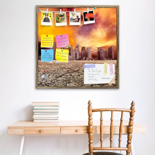 Image of ArtzFolio City Overlooking Desolate Desert | Bulletin Board Notice Pin Board | Vision Soft Board Combo with Thumb Push Pins & Sticky Notes | Antique Golden Frame | 24 x 24 inch (61 x 61 cms)