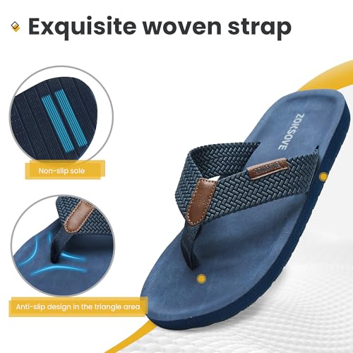 Mens Flip Flops-Waterproof Arch Support Thongs Sandals-Comfortable Indoor and Outdoor Slides Summer Beach Slip on Slippers4