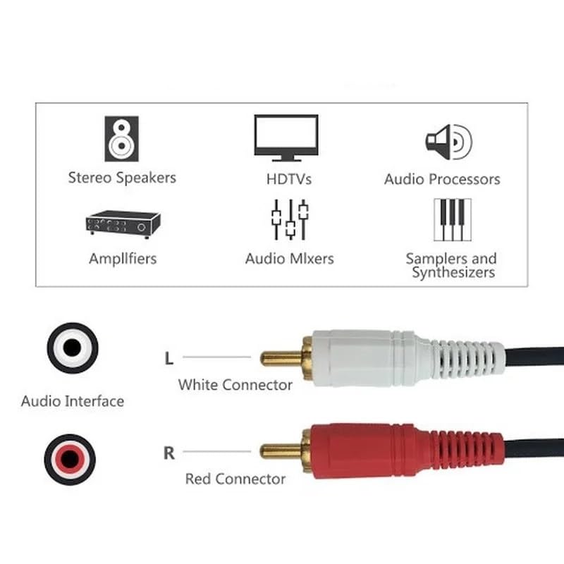 Cable de audio 3.5mm macho a 2 RCA macho 1m miniatura 5