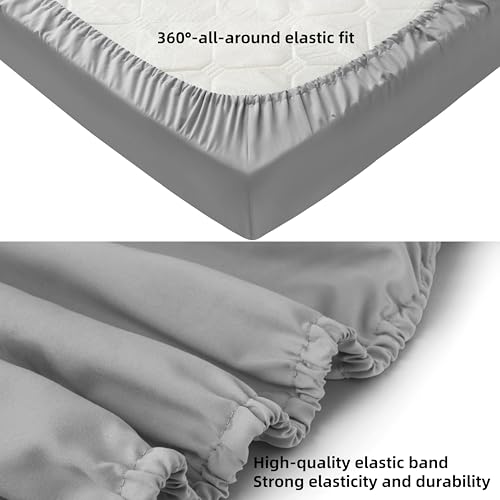 Image of HBHLFZ Crib Sheets for Boys, Girls, 28x52 Inch Fitted Crib Sheet - 8 Inch Deep Pocketed Fixed Sheet - Soft and Comfortable Microfibre - Fits Standard cot and Toddler mattresses, Gray
