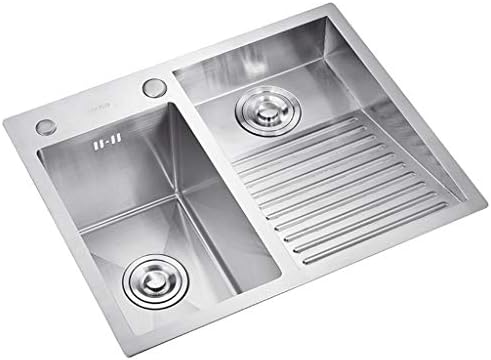 Laundry Pool Balcony Household Stainless Steel Laundry Sink Wash Basin With Washboard Easy To Clean Double Sink Laundry Pool Gift ( Color : B , Size : 60*48*22cm )