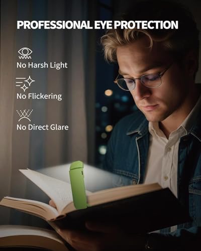 HEMONNKAM Book Reading Light, Rechargeable Clip on Booklight, Eye Caring 3 Color Temperatures & 5 Brightness Levels, Night Use for Bed, Long Lasting, Reading at Night in Bed, Apple Green