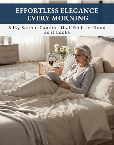 Image of LANE LINEN Queen Deep Pocket Sheet Set 100% Egyptian Cotton Sateen - Taupe | Queen Size Sheets Deep Pocket - 4-Piece Set, 16 inch Deep-Pocket Snug Fit, 1000 Thread Count, Styles A Master Bedroom
