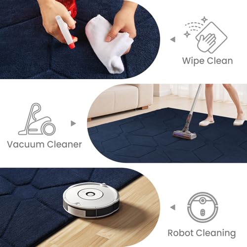 Sour Lemon Rugs Living Room 200x300,3D NavyBlue Area Rugs for Bedroom,Extra Large Rugs for living room,Machine Washable Anti Slip Short Pile Rug Carpets Mat for Kids Room Bedroom