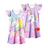LQSZ Girls Nightgowns Crystal Unicorn Nightdress Nightie Sleepwear Pajamas Flutter Short Sleeves Nig
