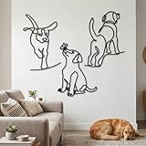 BrightRow 3 Pcs Dog Wall Art Minimalist Abstract Pet Line Drawing Decor Black Metal Modern Pet Sculptures Dog Lover Gifts for Living Room Bedroom Kitchen Wall Decorations(Puppy A)