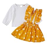 Toddler Girl Clothes Baby Girls Long Sleeve Linen Shirt Top Daisy Suspender Skirts Ruffled Dress...